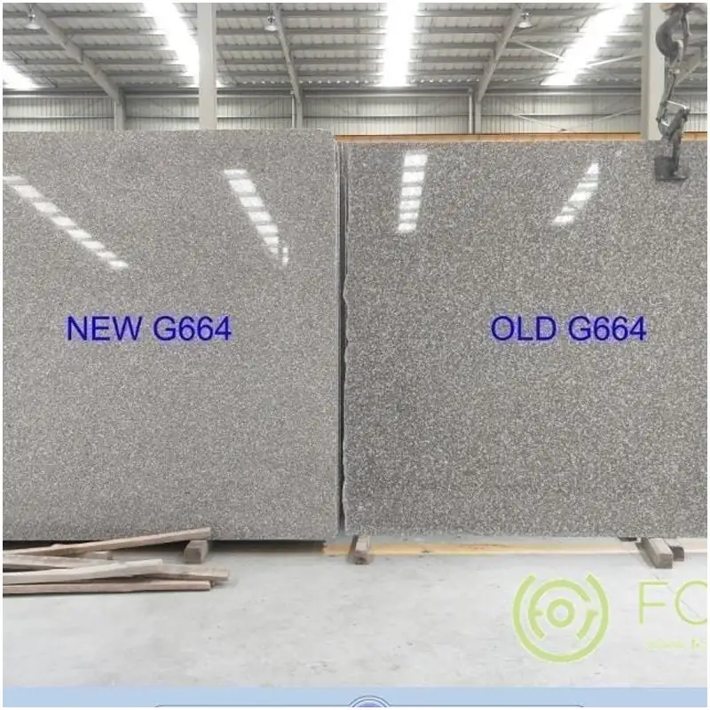 New G664 vs Old G664 Granite Polished Big Slabs Texture Comparison Factory Stock Photo Polished New G664 and Old G664 Granite Big Slabs Side by Side Comparison Natural Pink Grey Granite Stone for Countertop Stair Window Sill