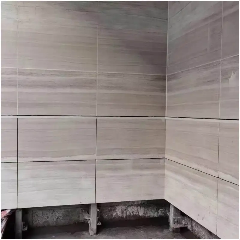 Horizontal Vein Cut Wooden White Marble Large Slab Dry Hanging Interior Wall Cladding Construction