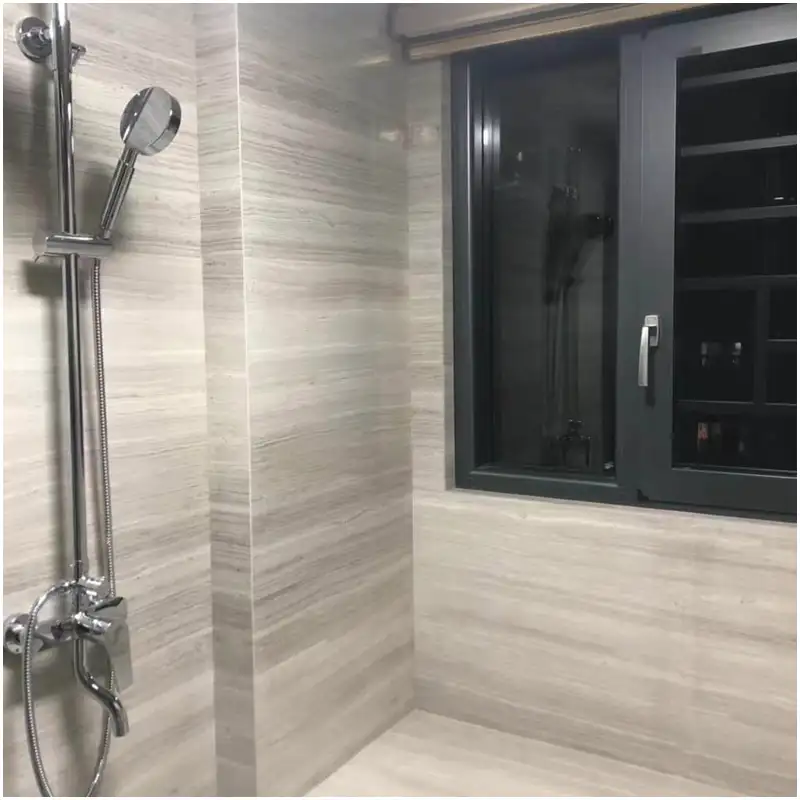 Vein Cut Wooden White Marble Wall & Niche Bench for Modern Home Shower Bathroom Interior Decoration