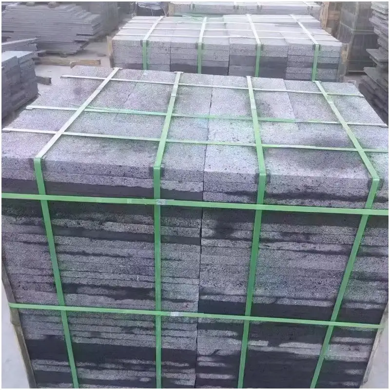 Black Andesite Tiles Bundled Export Packing Warehouse Photo Black Andesite Tiles Rough Porous Basalt Stone Tiles Bundled Packed For Outdoor Paving Wholesale