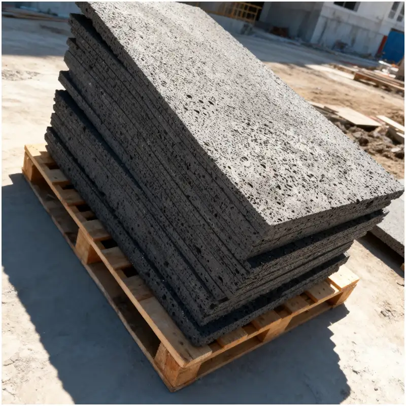 Black Andesite Tiles Construction Site Pallet Loading Photo Black Andesite Volcanic Stone Tiles Rough Porous Surface For Outdoor Pavement Landscape Construction