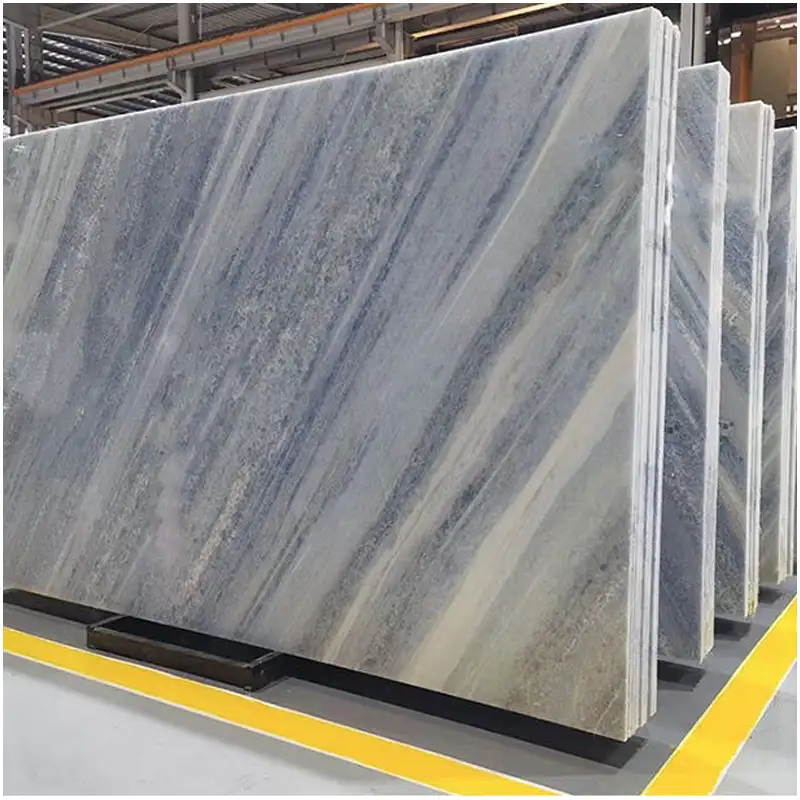 Blue Crystal Transparent Marble Slabs Factory Warehouse Stock Photo Blue Crystal Marble Slabs Polished Parallel Blue Grey Linear Veins For Backlit Wall Flooring Wholesale