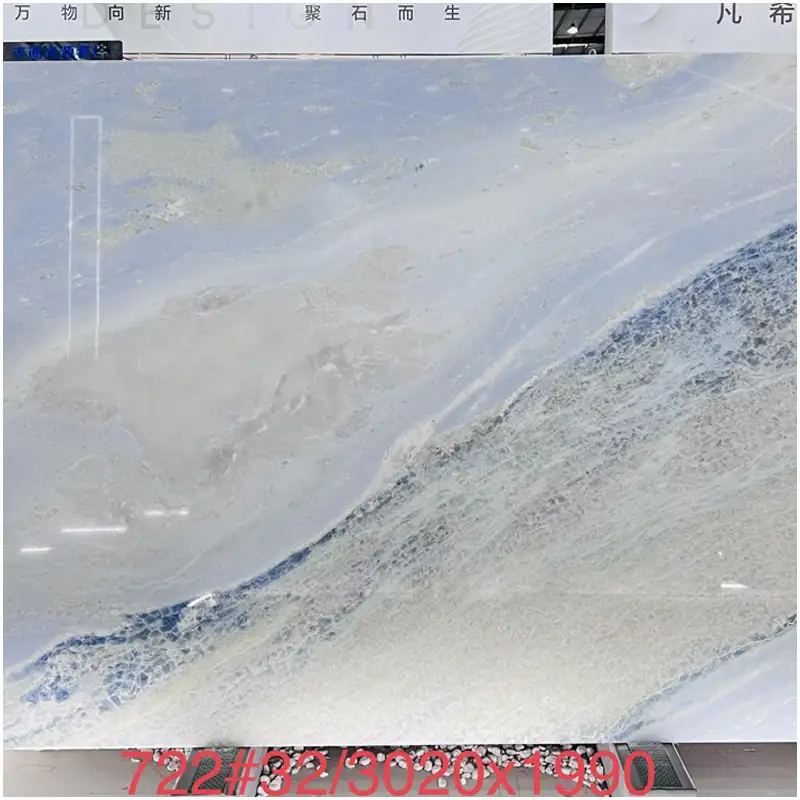 Blue Crystal Onyx Transparent Marble Slabs Stone Exhibition Display Photo Blue Crystal Onyx Transparent Marble Slabs Glossy Flowing Blue Mineral Veins For Backlit Feature Wall Countertop