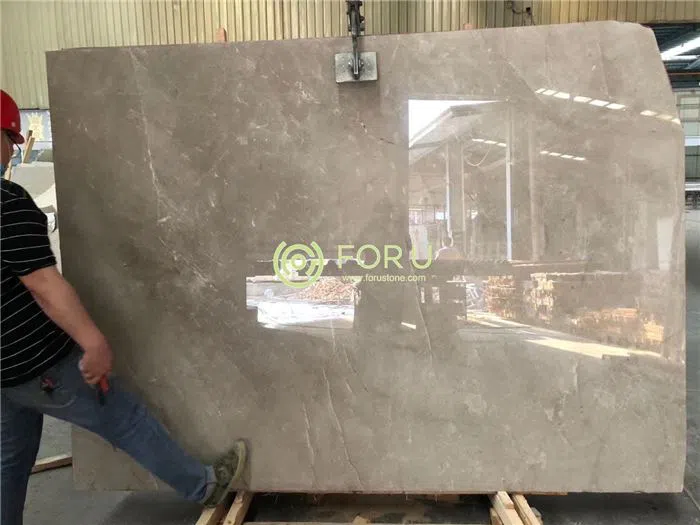 Close-up of Castle Grey marble polished surface showing elegant grey tones and natural white calcite veining, manufactured by FOR U STONE.