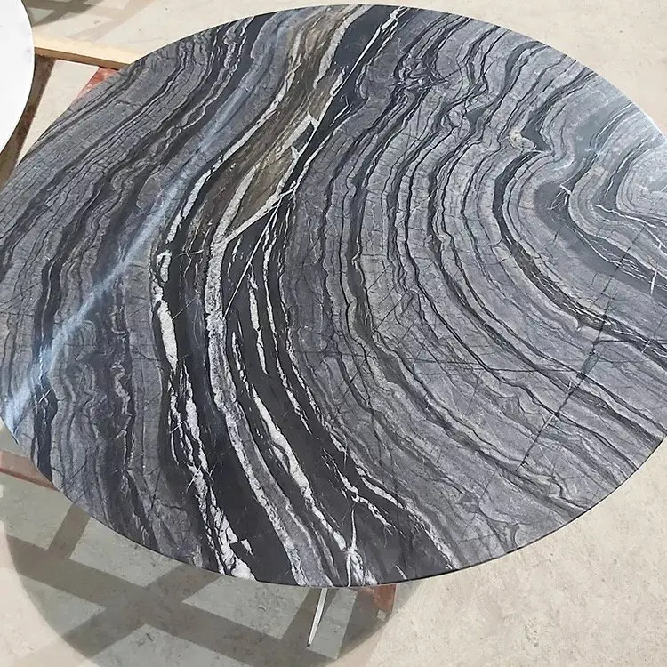 Silver Wave Marble Round Tables 