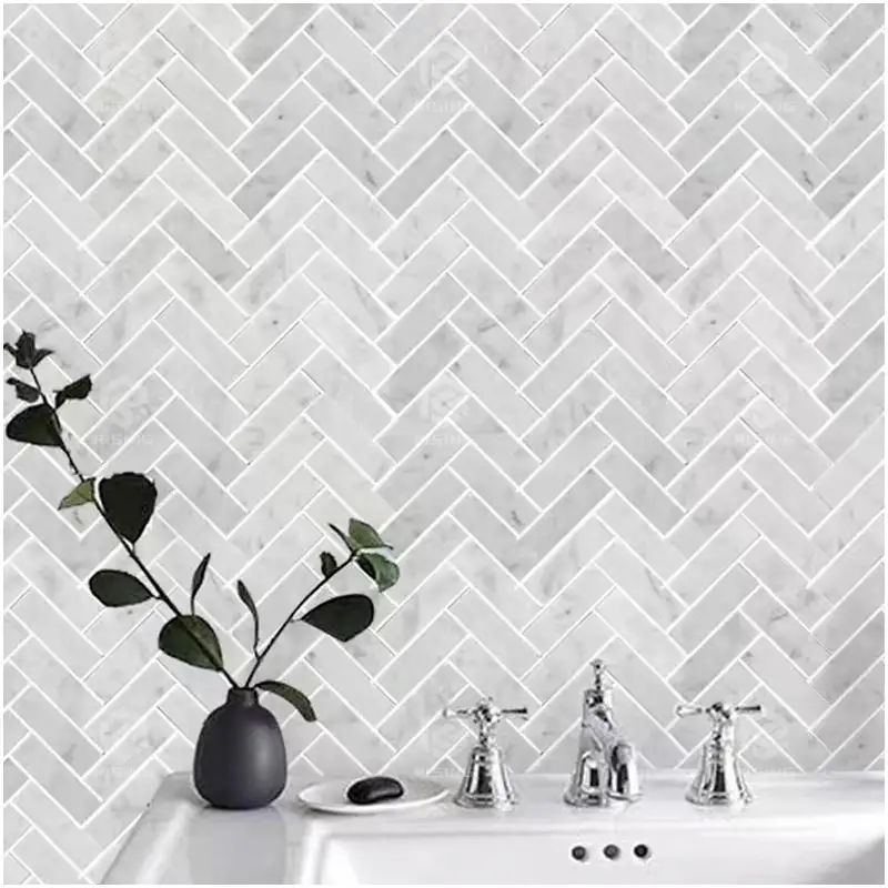 White Carrara Herringbone Marble Mosaic Art For Kids Bathroom Interior Wall Decor White Carrara Herringbone Marble Mosaic Art Tiles Grey Vein Natural Stone Chevron Mosaic for Bathroom Vanity Backsplash Wall Decoration