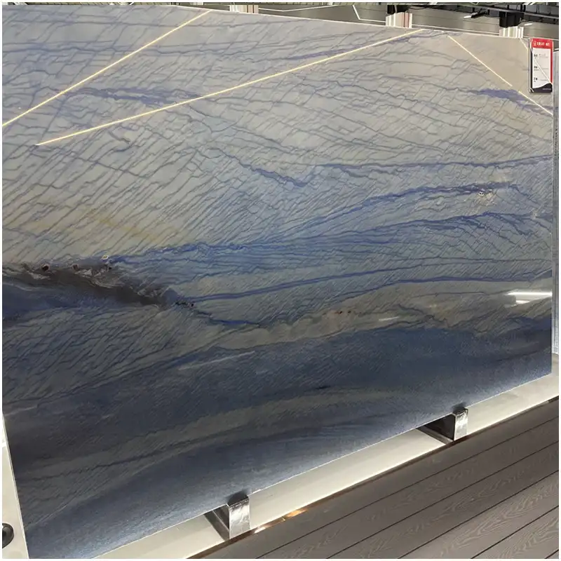 azul-macaubas-bahia-marble-slab Blue veined Azul Macaubas Bahia Marble slab with polished surface for interior projects