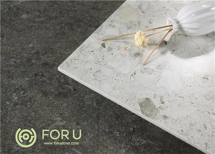 White matt terrazzo tile close-up detail