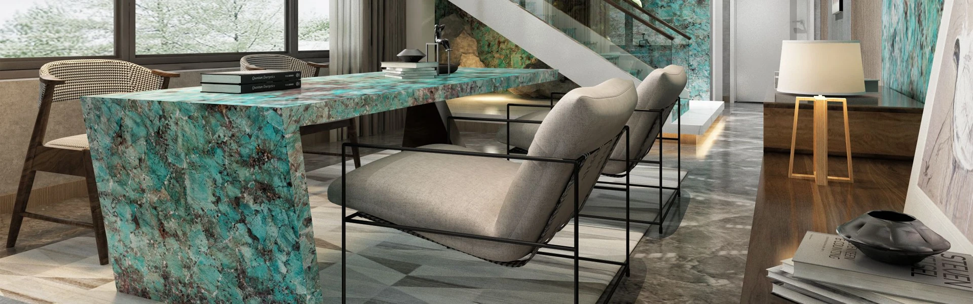 Villalar İçin Amazonit Yeşil Kuvarsit Taş Masalar