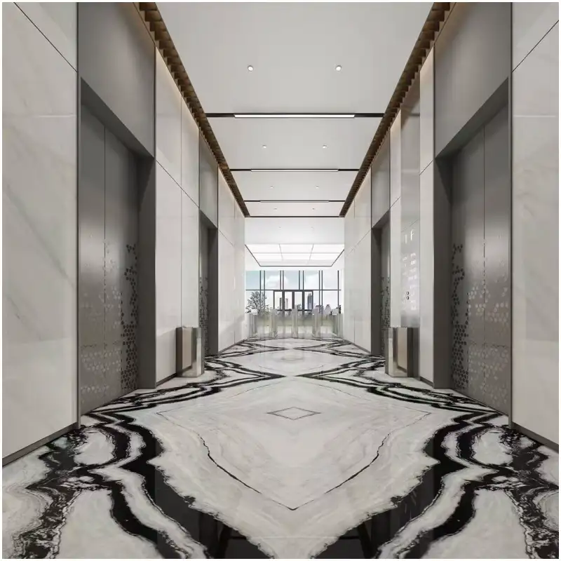 การออกแบบพื้นหินอ่อนแพนด้าขาวแบบจับคู่แผ่นลาย