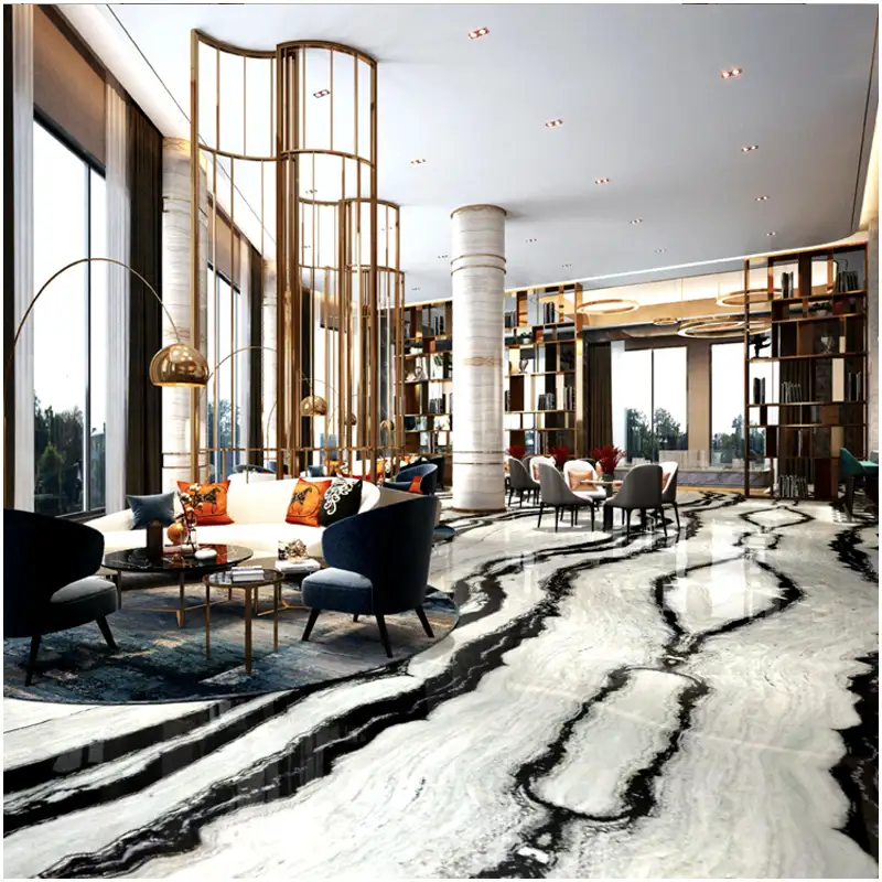 พื้นล็อบบี้โรงแรมลายแพนด้าขาว