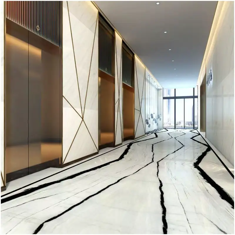 โครงการพื้นทางเดินอาคารสำนักงานสีขาวลายหินอ่อนแพนด้า