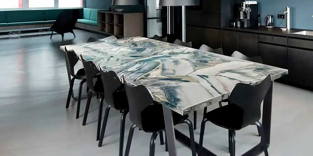 Why Cocada Blue Quartzite is the Absolute Pinnacle of 2026 Luxury Interior Design 8 Cocada-Blue-Quartzite-Rectangle-Dining-Tables-in-Homes-and-Mansions