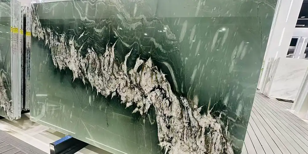 Why Green Maestro Quartzite is the Definitive Trend for 2026 Exotic Interiors 6 Maestro-Green-Exotic-Quartzite-Slabs-in-Warehouse
