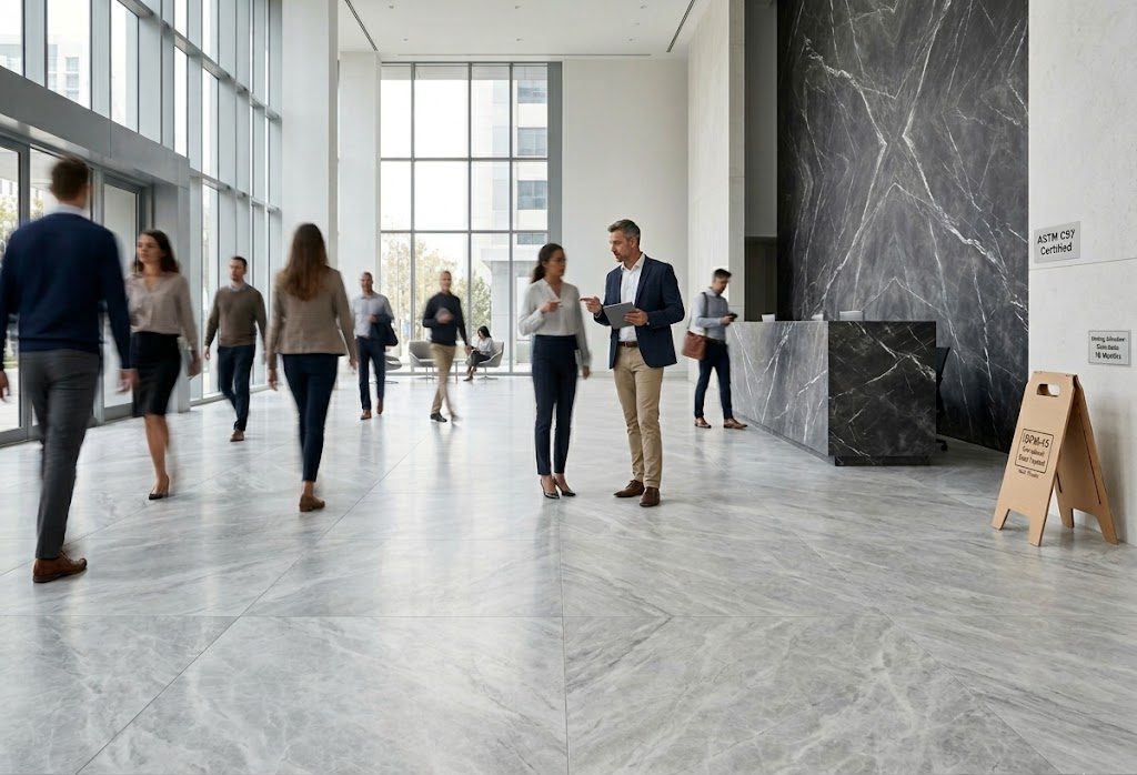 Grauer Marmor für Gewerbebauten