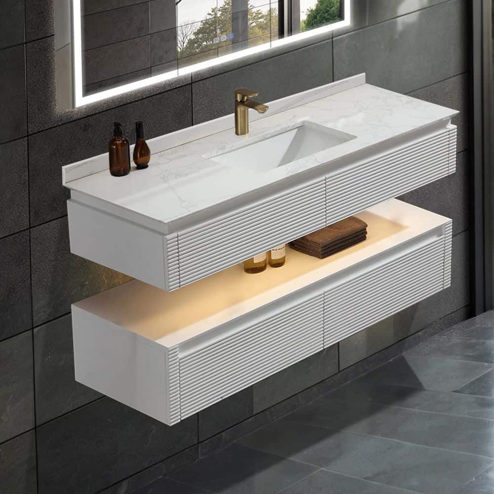 White Marble Floating Vanity