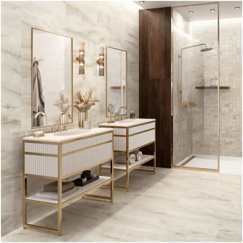 Ivory Onyx Marble bathroom floor and wall project with warm cream stone design