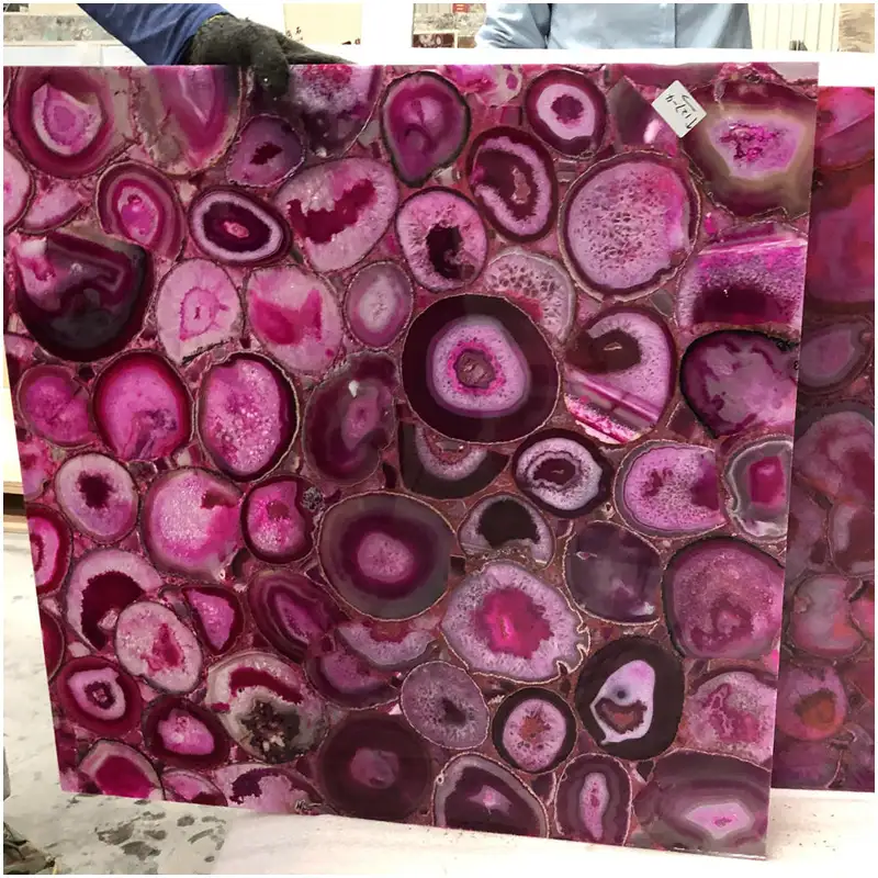 Translucent Pink Agate 24x24 tiles with polished rose gemstone surface