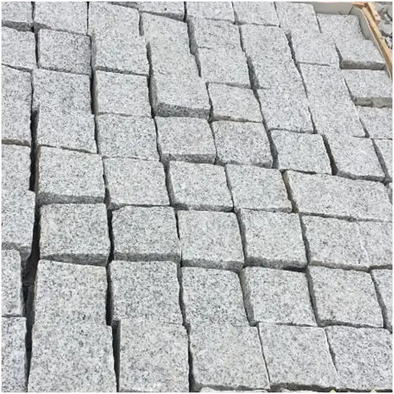 G603 Granite Split Cube Cobblestone Packed Wooden Crate Landscape Paving Stone Stock Photo G603 Light Grey Granite Cube Cobblestone Rough Split Sides Natural Granite Paver Stone for Garden Walkway Driveway Landscape Paving