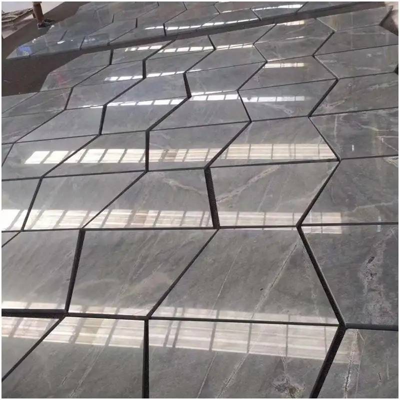 china marble factory-Xiamen For U Atlantic Grey Quartzite Custom Hexagon Floor Tiles Workshop Layout Photo china marble factory-Xiamen For U Atlantic Grey Quartzite Polished Hexagon Tiles Custom Cut Natural Grey Quartzite Floor Tiles For Hotel Villa Interior Decoration Wholesale