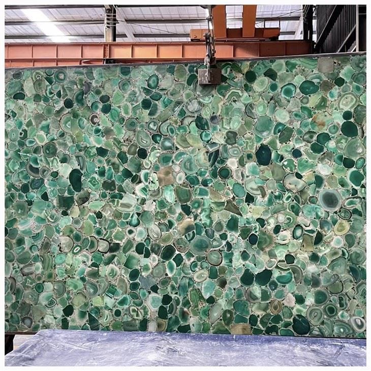 Green Agate gemstone slabs for luminous backlit panels