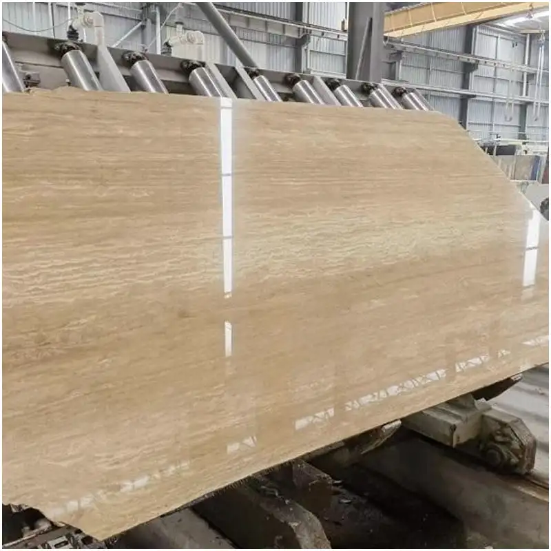 Beige Travertine Polished Natural Stone Slab High Gloss Surface For Wall Floor Countertop Wholesale From China Stone Factory