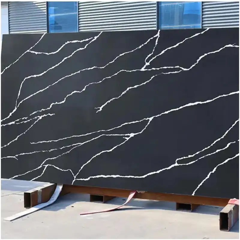Black Marquina Quartz Polished Stone Slab Dramatic White Vein For Kitchen Countertop Vanity Wall Panel Wholesale