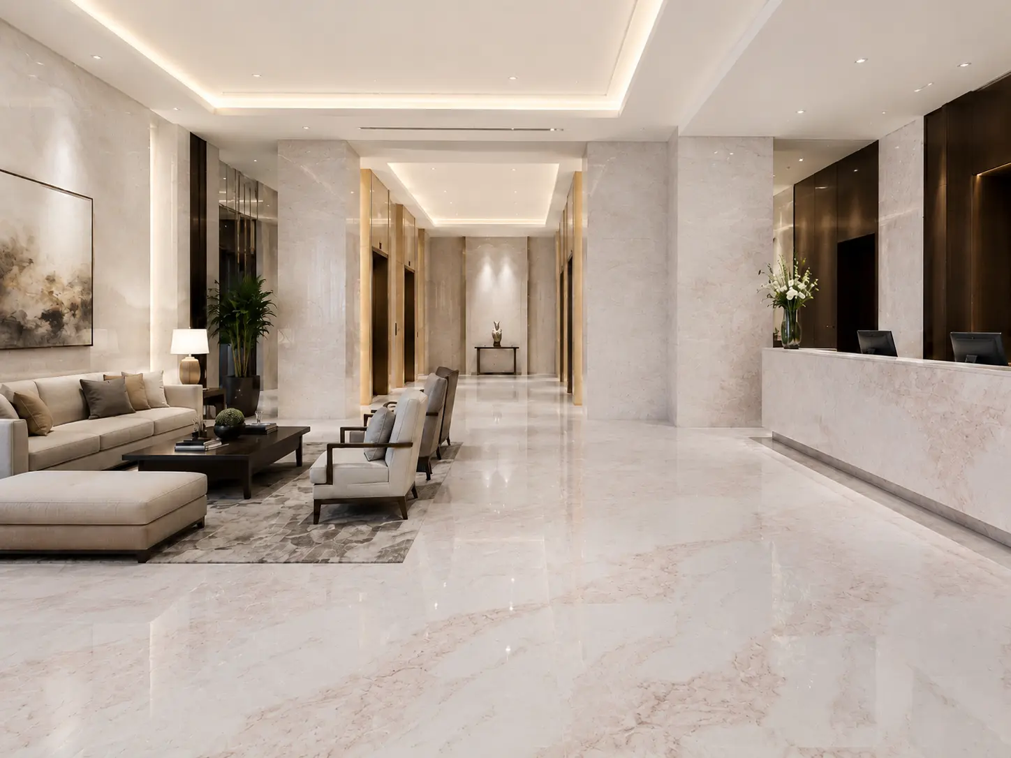 Omani Rose Beige Marble Slabs Application