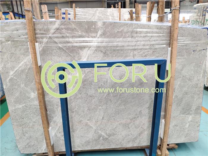 Premium polished Castle Grey (Tundra Grey) marble big slabs with natural white veining, stored in China factory for wholesale.