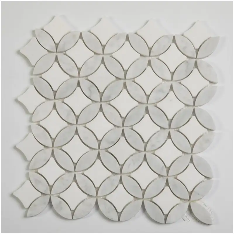 mosaic art supplies | Floral Waterjet Cut Two-Tone White Carrara Marble Mosaic Tile White Carrara Floral Waterjet Marble Mosaic Tile Two-Tone Matte & Polished Natural Stone Mosaic Art Supplies for Bathroom Kitchen Wall