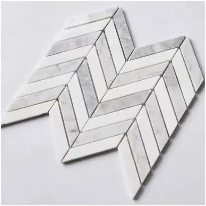 White Carrara Chevron Herringbone Marble Mosaic Wall Tile White Carrara Chevron Herringbone Marble Mosaic Tile for Bathroom Kitchen Wall Backsplash Decoration