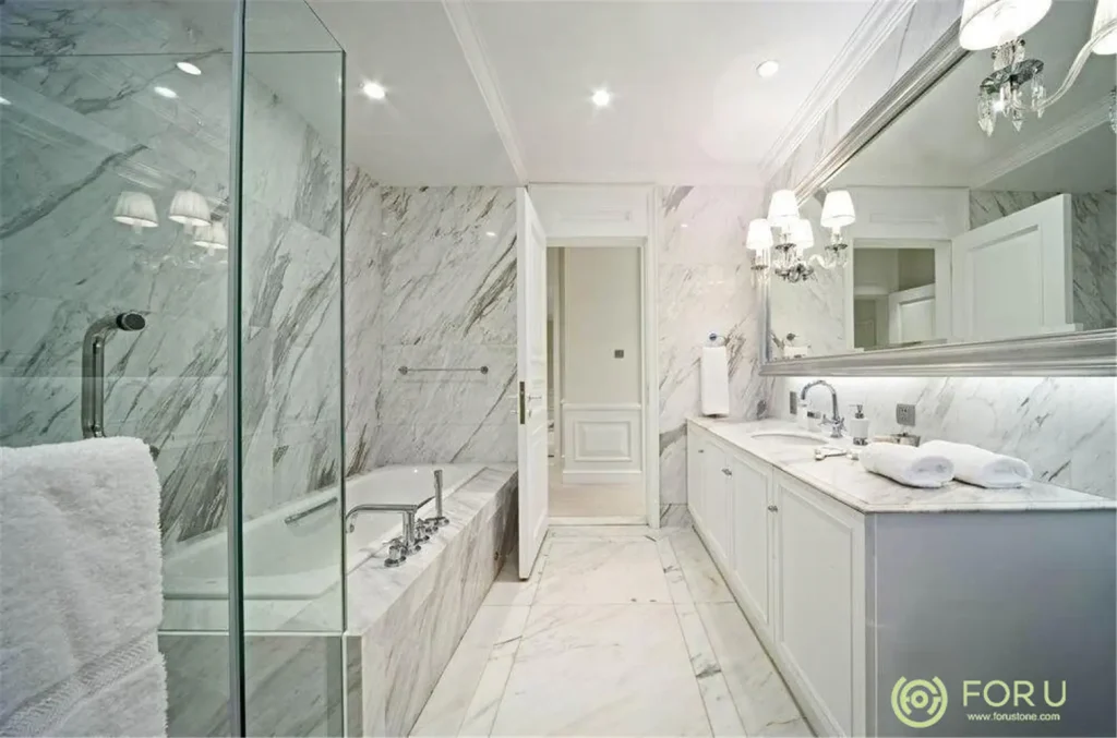 Стена и столешница ванной комнаты из белоснежного мрамора bathroom wall & vanity top made in snow white marble