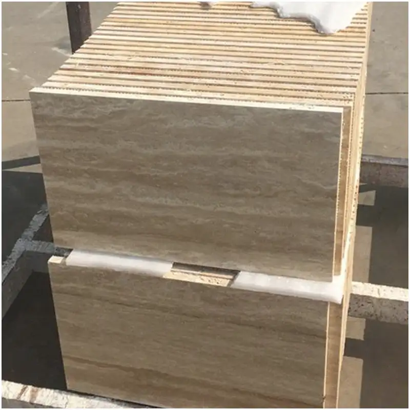 Beige Travertine Tiles stacked for FOR U STONE wall and flooring projects