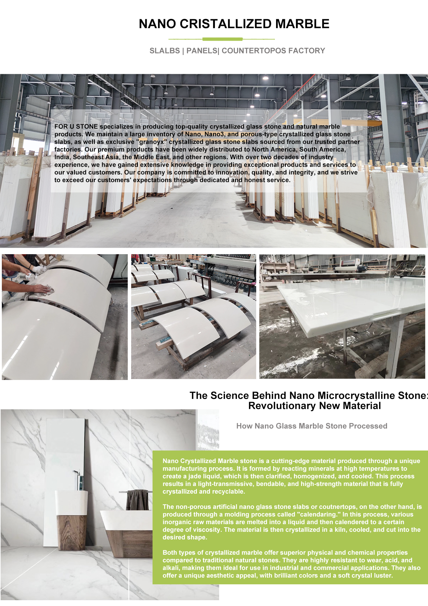 Chinese Leading Nano Glass Crystallized Slabs and Countertops Factory FOR U STONE