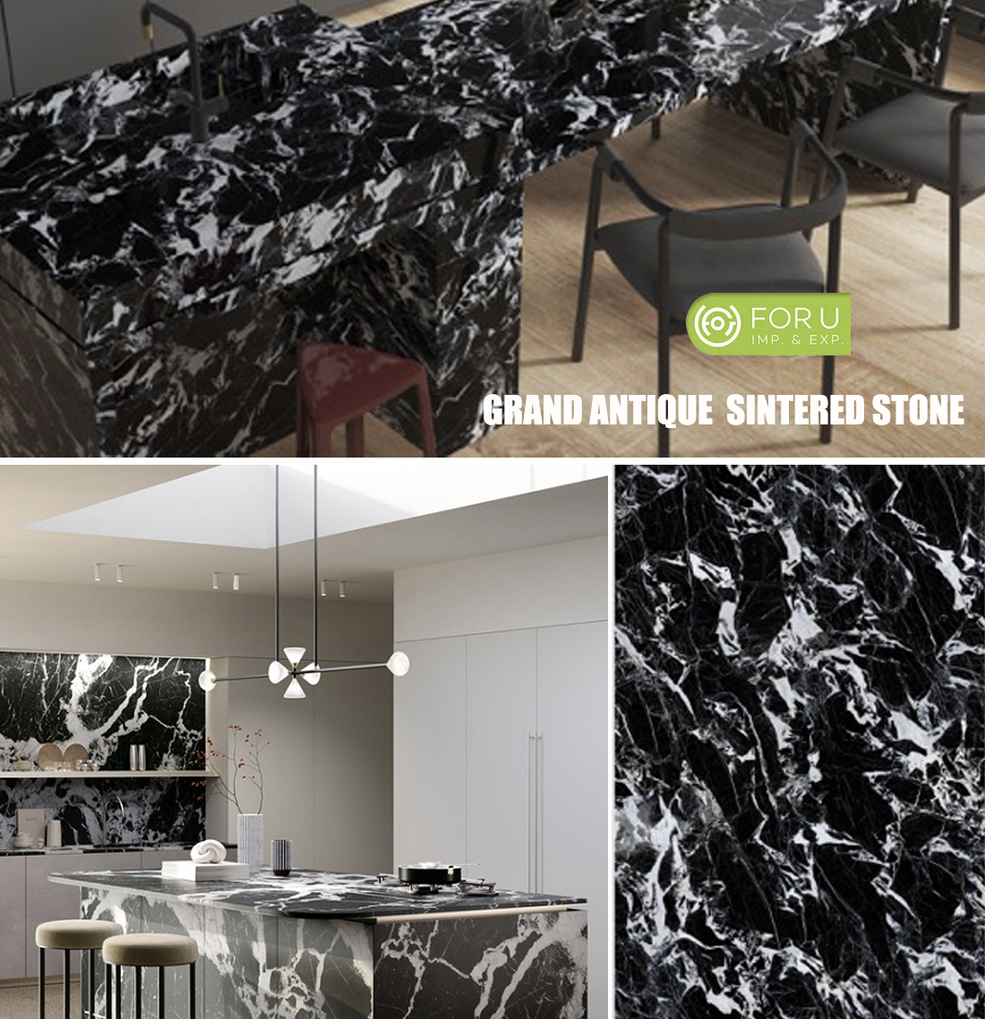 Grand Antique Black Marble Effect Sintered Countertops Supplier FOR U STONE Grand Antique Black Marble Countertops Supplier FOR U STONE
