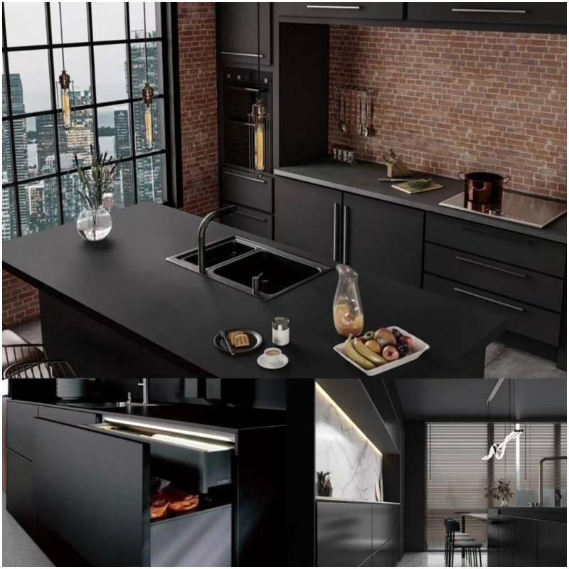 Pure Black Matt Ultra Compact Slab For Countertops