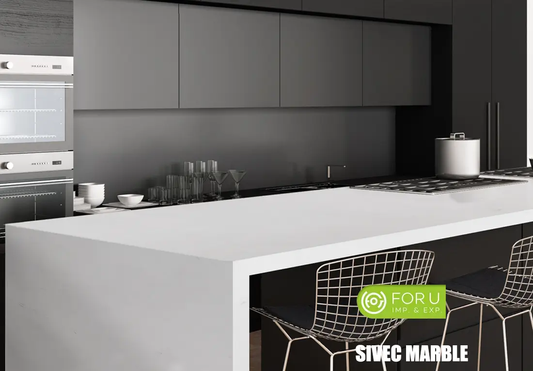 Sivec White Marble Kitchen Waterfall Countertops FOR U STONE Sivec White Marble Kitchen Waterfall Countertops FOR U STONE