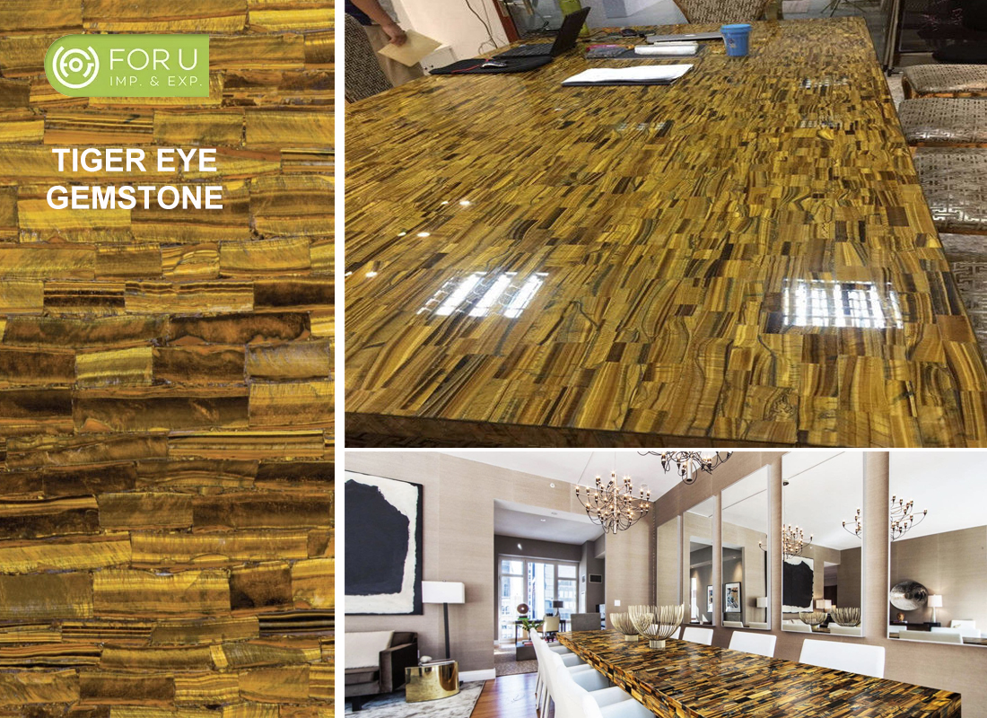 Tiger Eye Yellow Gemstone Tables and Countertops