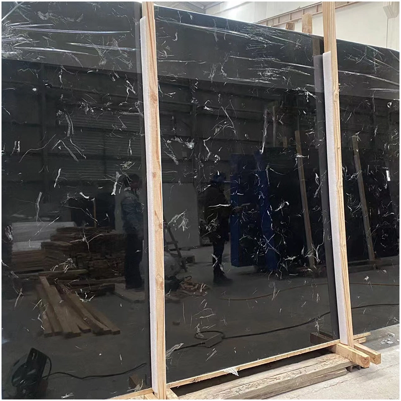 Century Black Ice Flower Marble Slabs