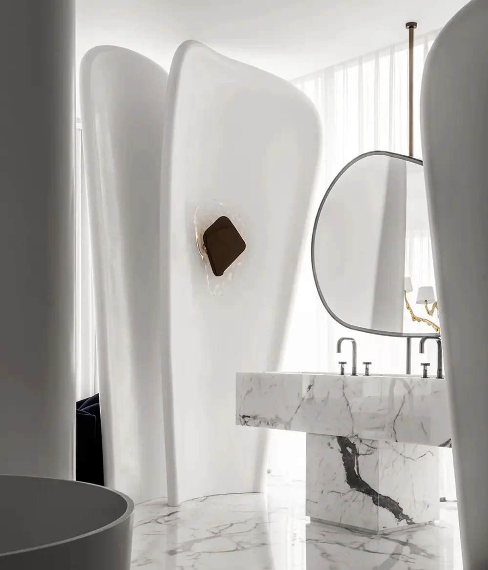 Marble Slabs Luxury Italian Statuario Marble Bathroom Projects in Deluxe Villa