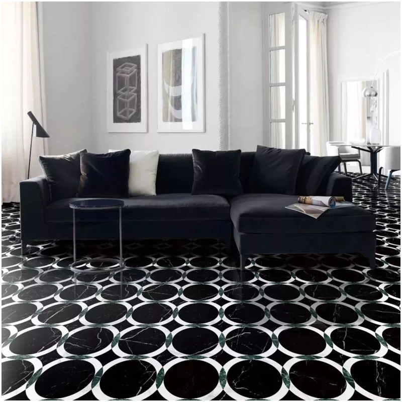 Nero Marquina Marble Waterjet Inlay Flooring Tiles Projects FOR U STONE Nero Marquina Marble Waterjet Inlay Flooring Tiles Projects FOR U STONE