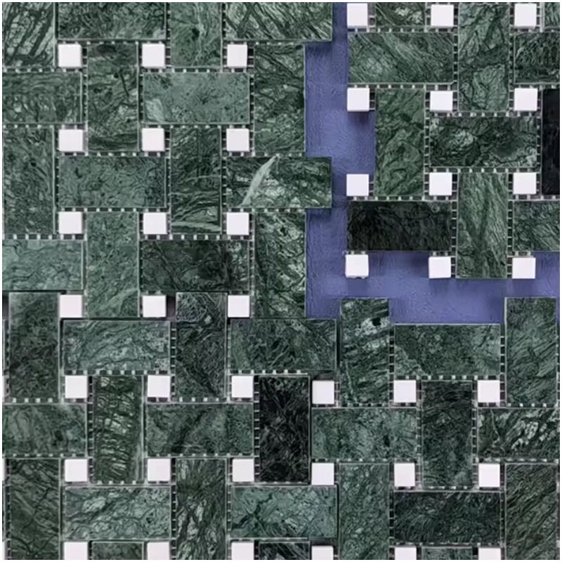 Dark Green Marble Basketweave Mosaic Tile
