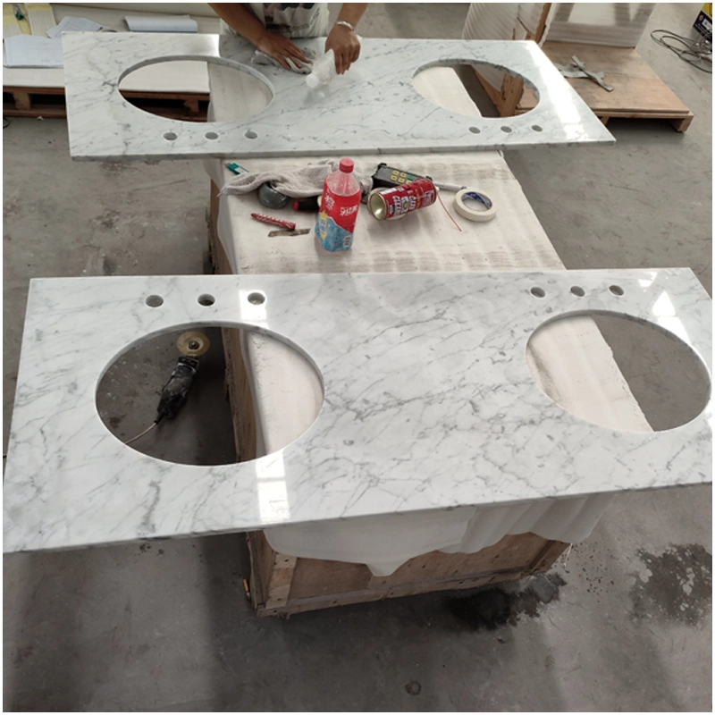 Double Sinks Italian Carrara Marble Countertop