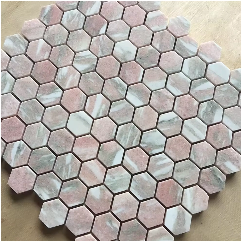 Hexagon Pink Marble Mosaic Tile