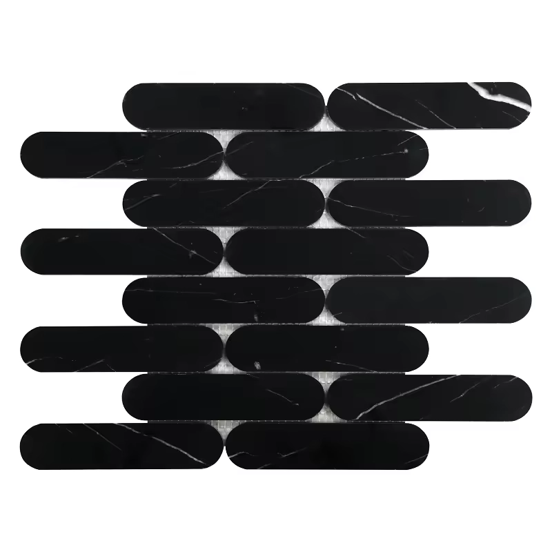 Oval Interlocking Black Marble Mosaic Tile