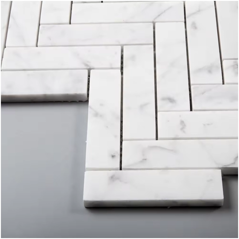carrara marble herringbone floor tile