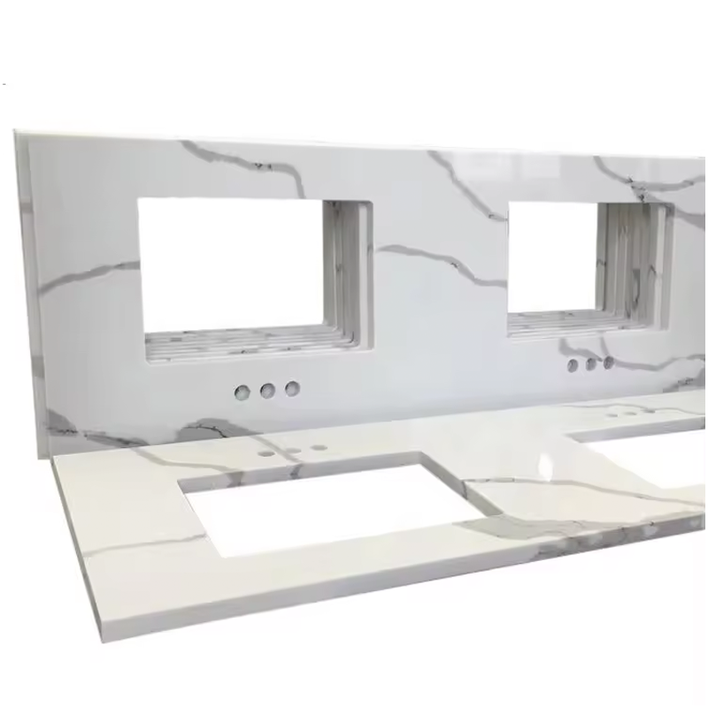 Calacatta Quartz Bathroom Countertops Double Sink