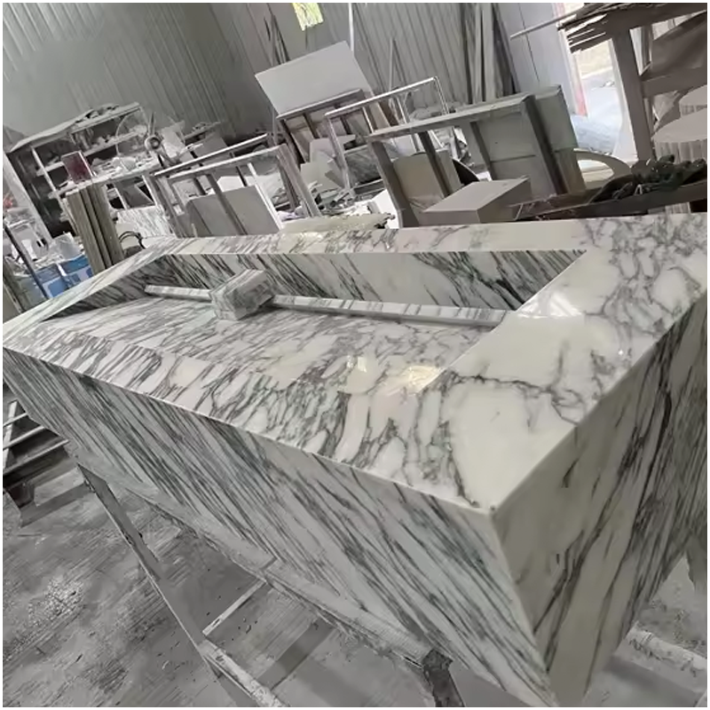 White Arabescato Wall Mount Marble Sink