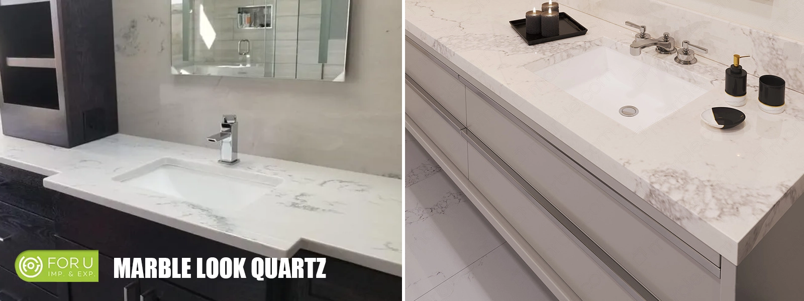 White Marble Look Quartz Bathroom Countertop Designs FOR U STONE