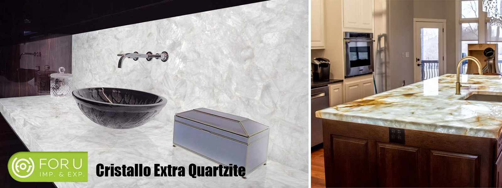 Backlit Cristallo Extra Quartzite Kitchen and Bathroom Countertop Designs in Villas FOR U STONE